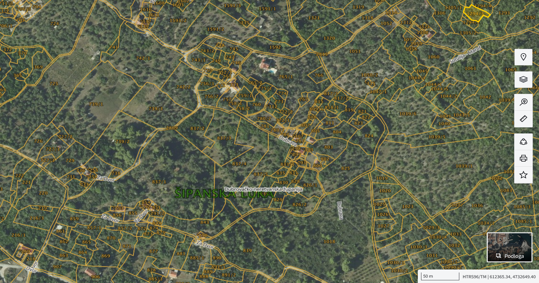 Katastarska karta: Šipanska Luka 1294/3 1