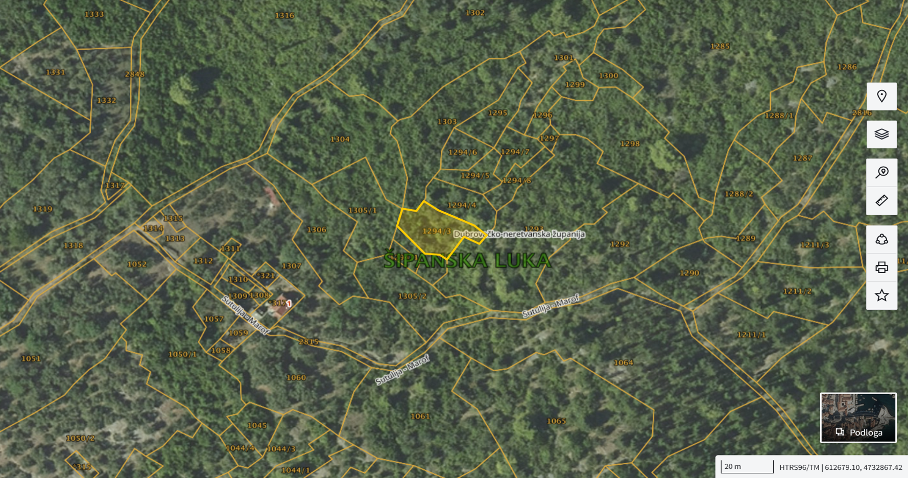 Katastarska karta: Šipanska Luka 1294/3 2