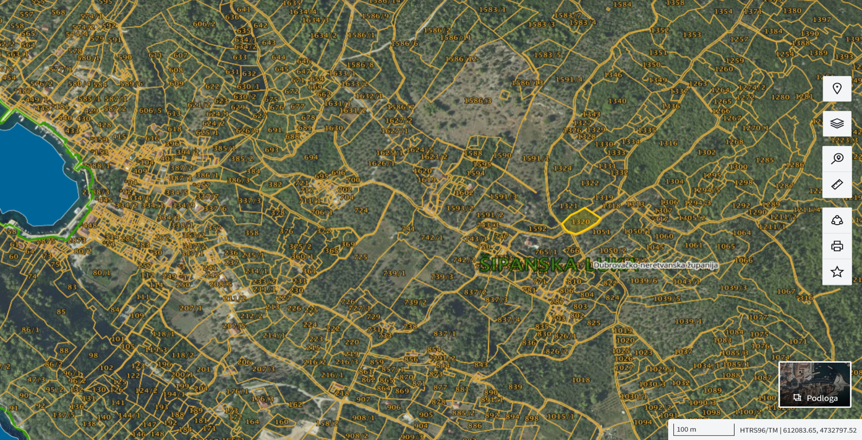 Katastarska karta: Šipanska Luka 1320 1