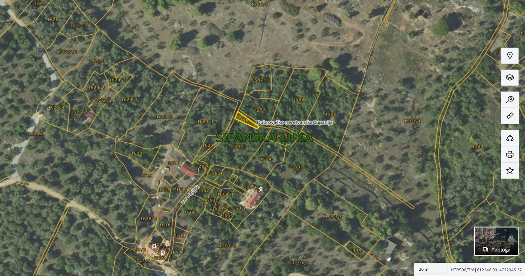 Katastarska karta: Šipanska Luka 1596 2