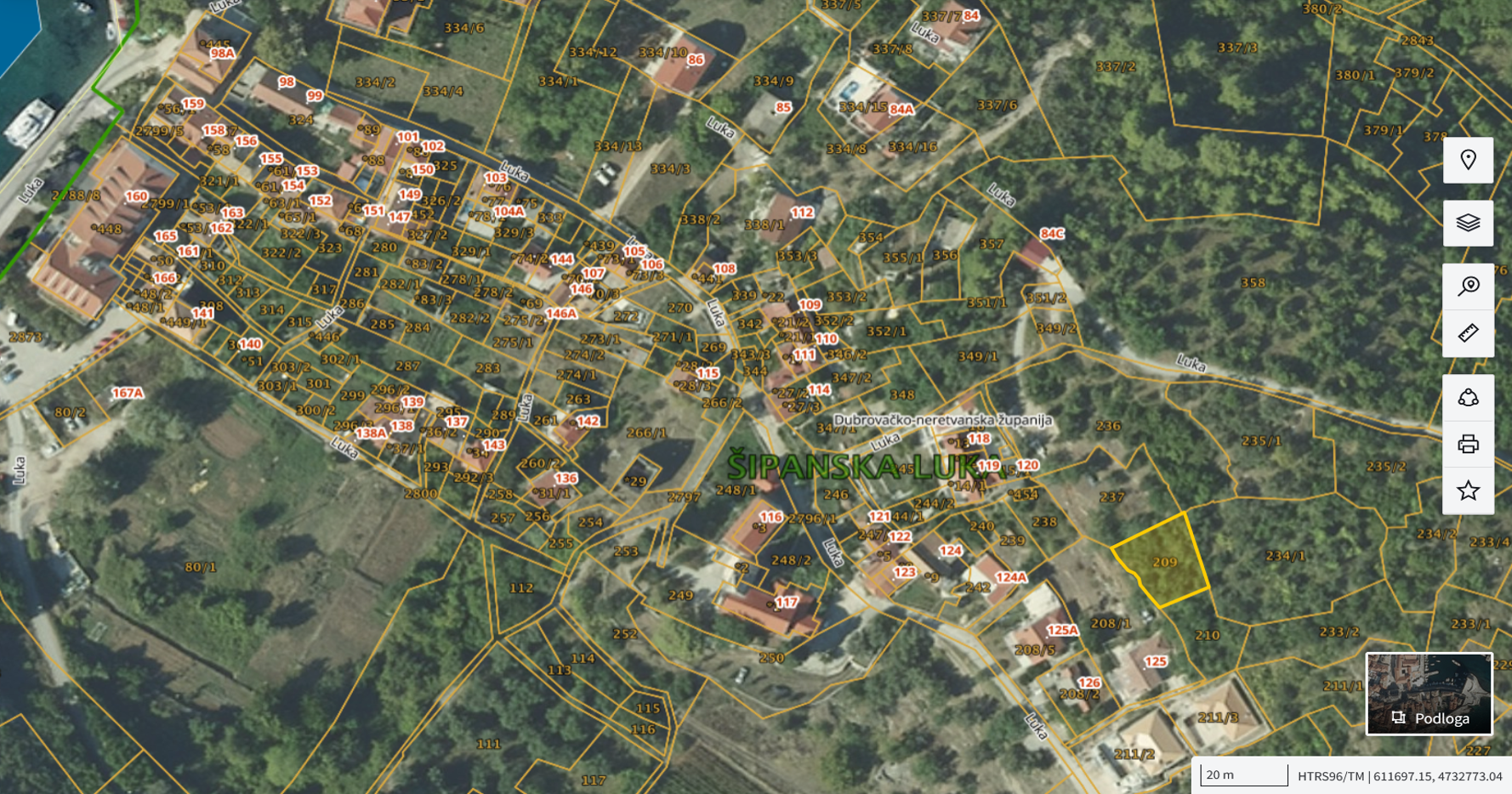Katastarska karta: Šipanska Luka 209 1