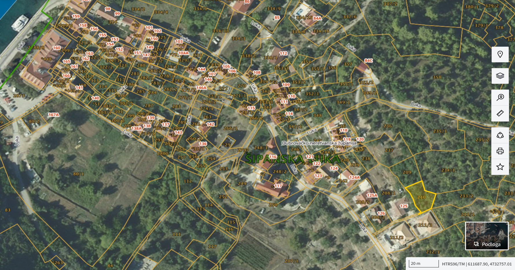 Katastarska karta: Šipanska Luka 210 1