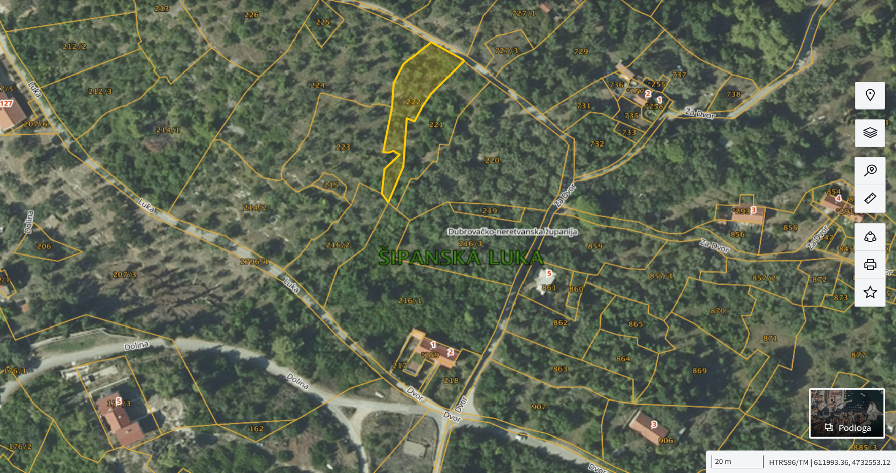 Katastarska karta: Šipanska Luka 222 1