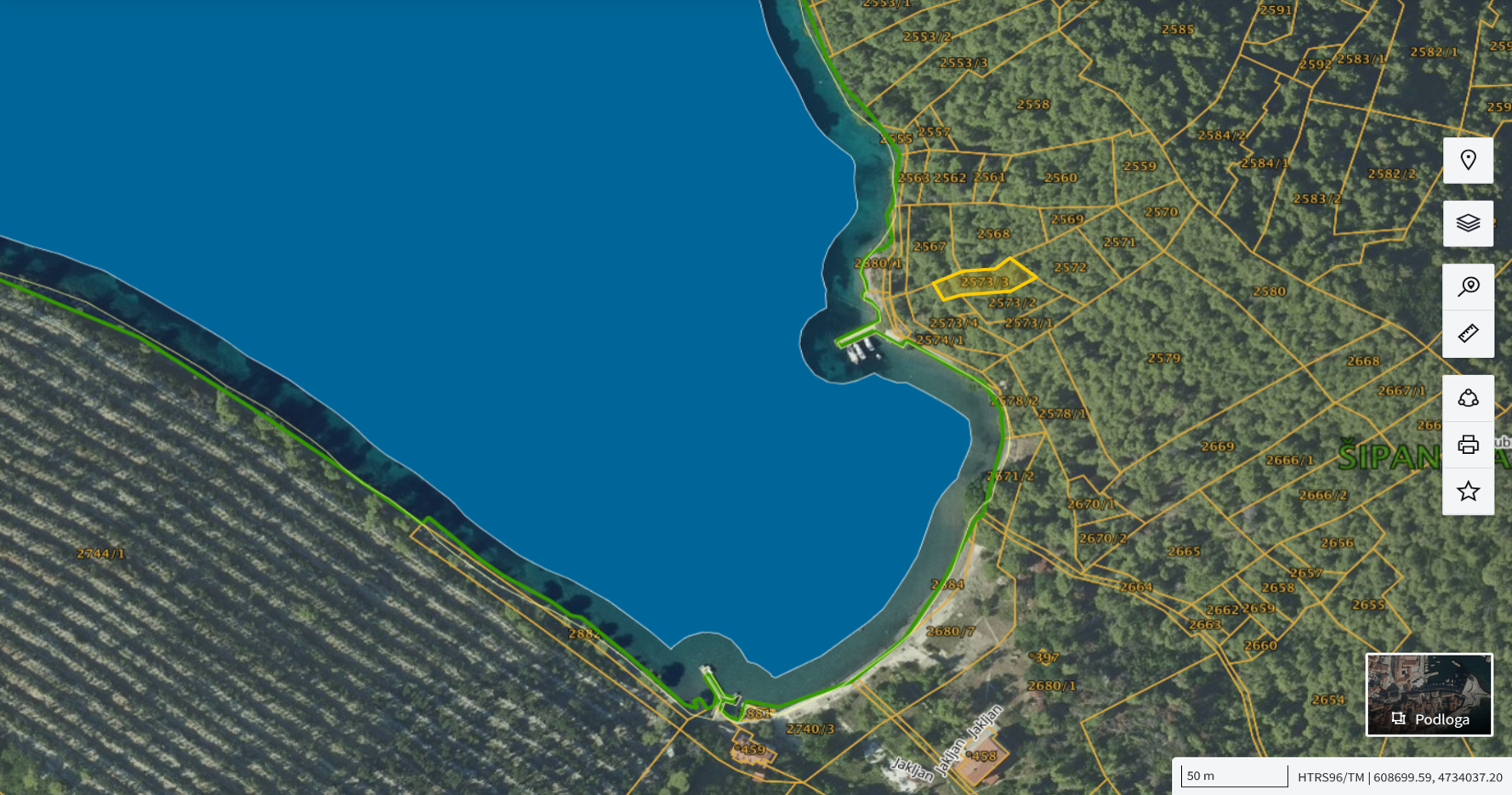 Katastarska karta: Šipanska Luka 2573/3 2