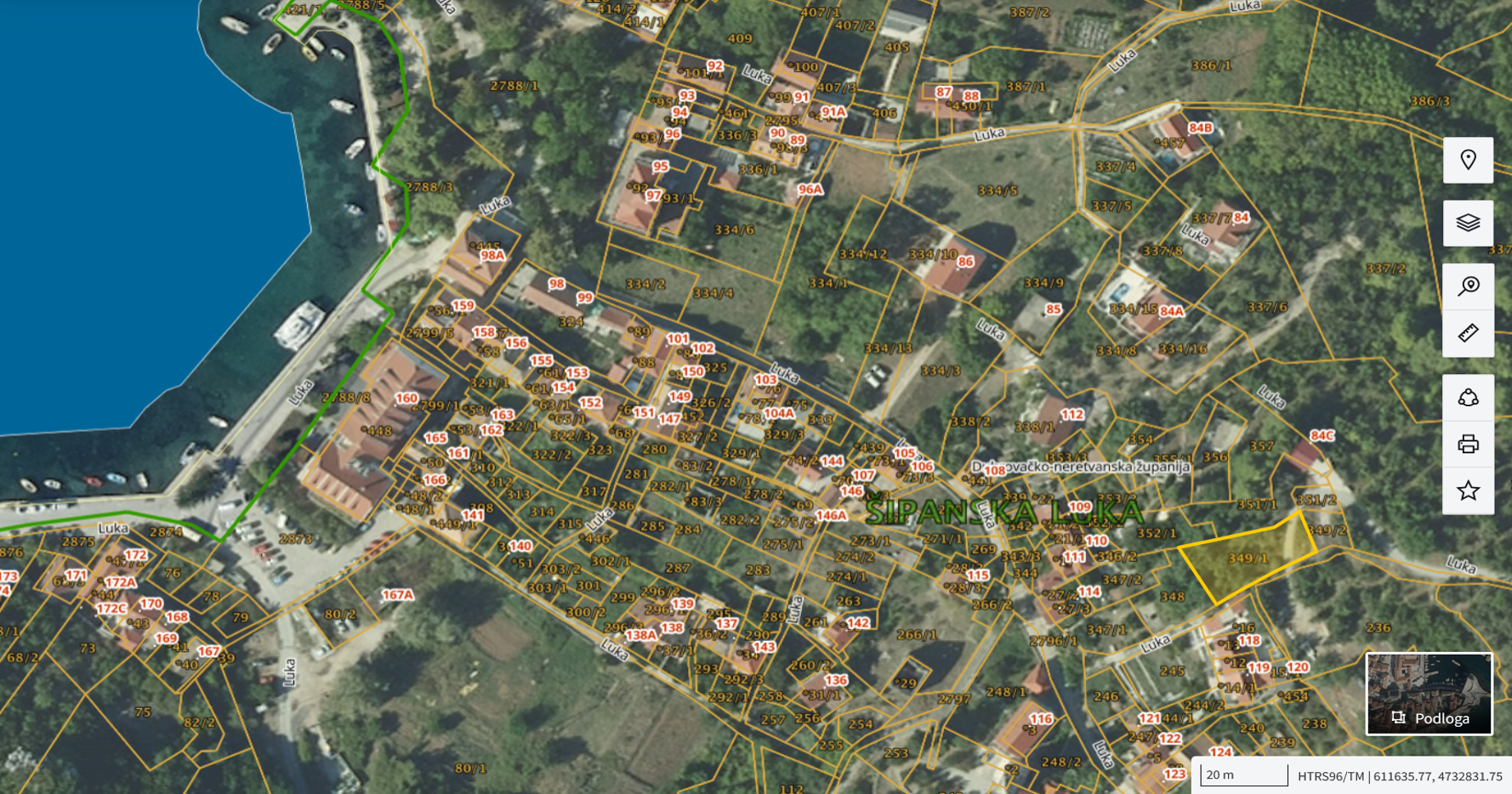 Katastarska karta: Šipanska Luka 349/1 1