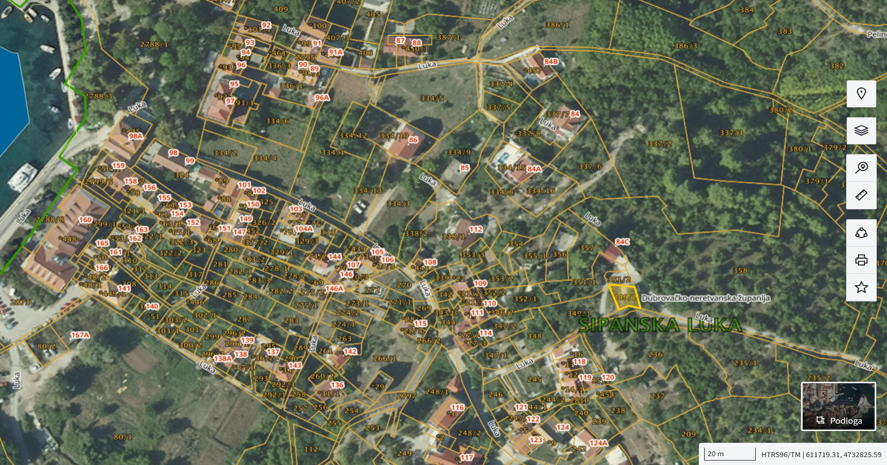 Katastarska karta: Šipanska Luka 349/2 1