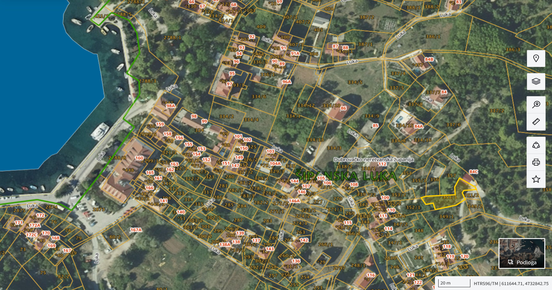 Katastarska karta: Šipanska Luka 351/1 1