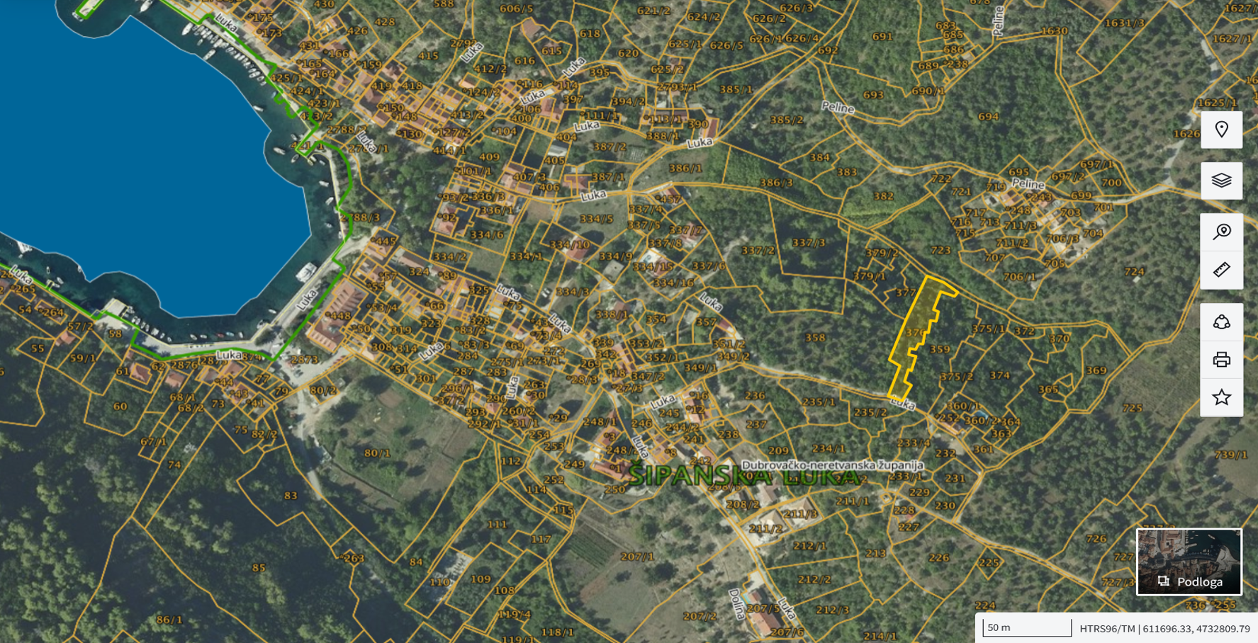 Katastarska karta: Šipanska Luka 376 1