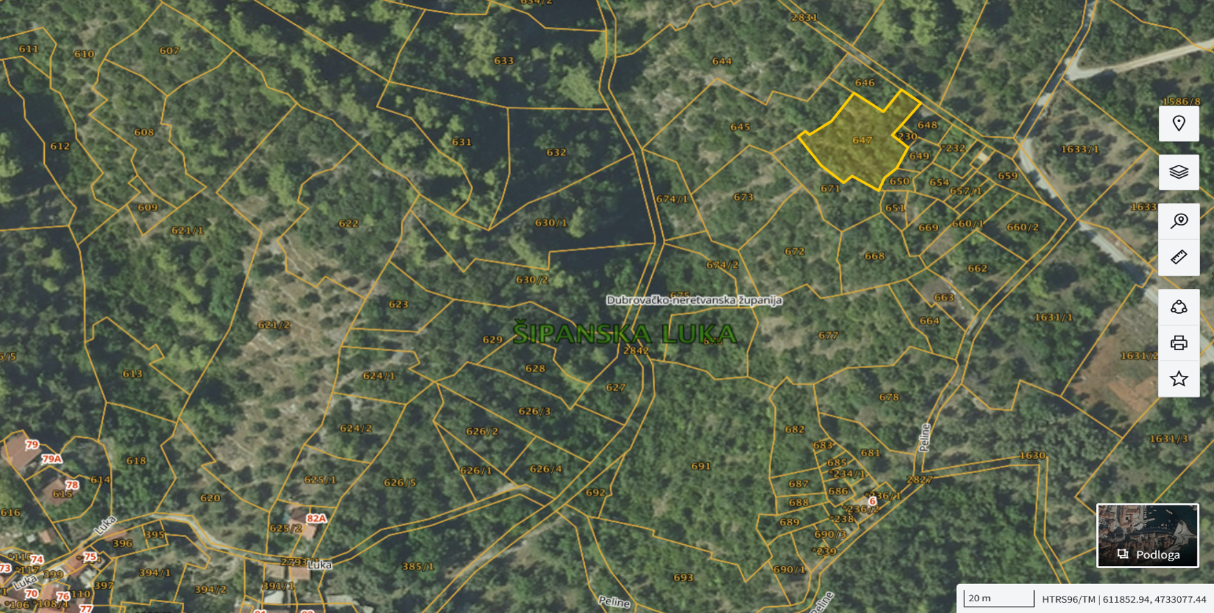 Katastarska karta: Šipanska Luka 647 2