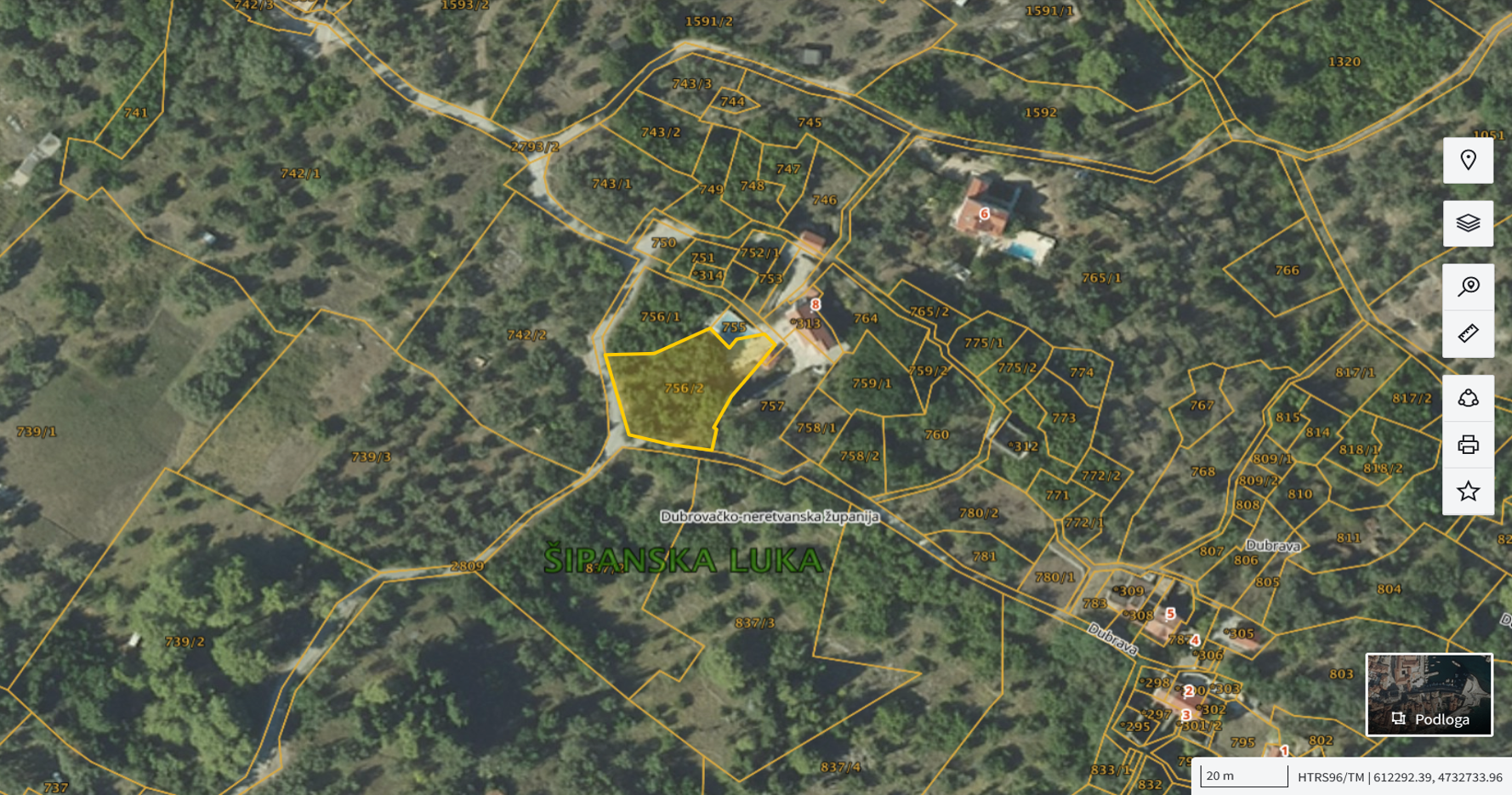 Katastarska karta: Šipanska Luka 756/2 2