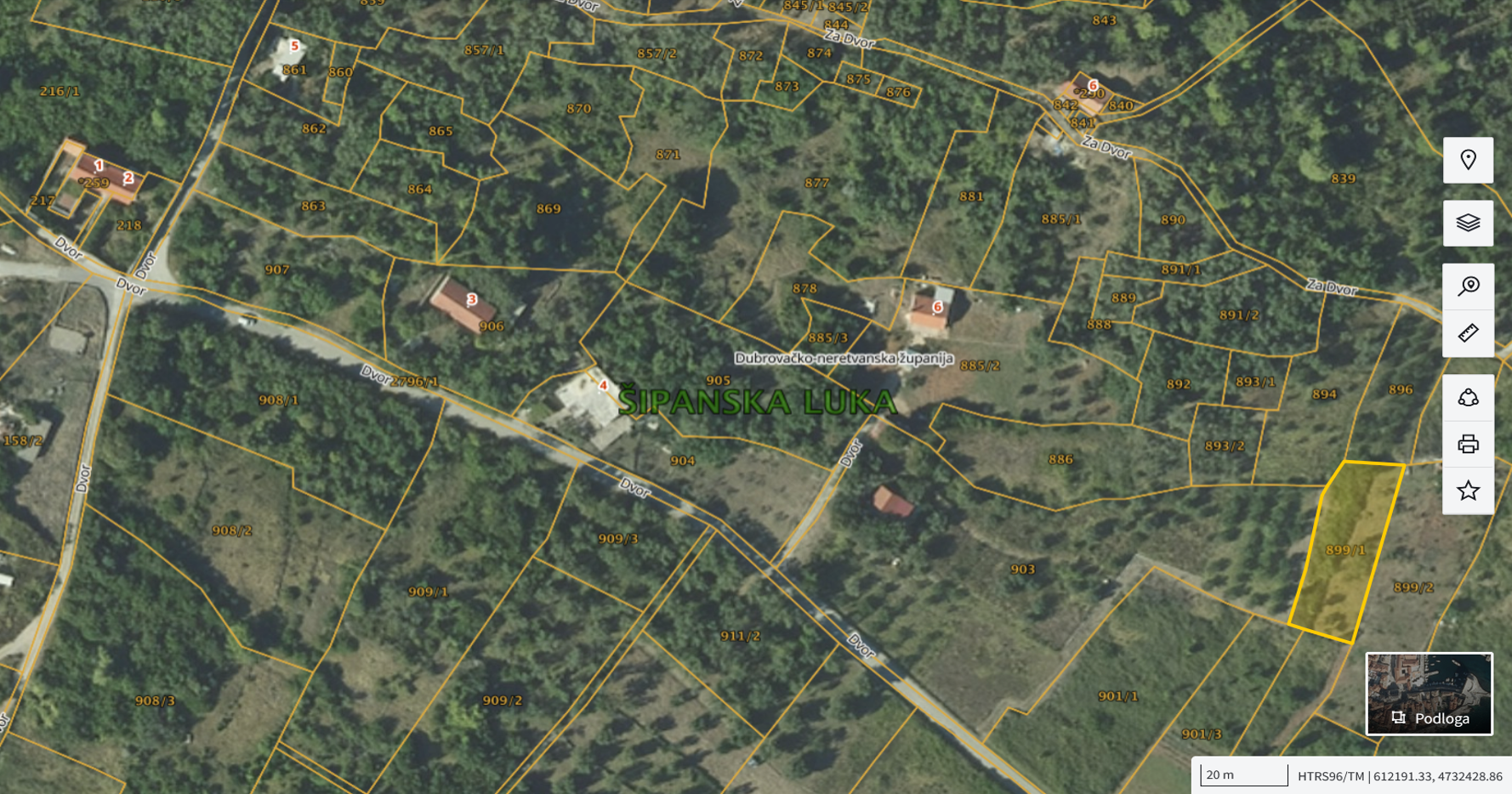 Katastarska karta: Šipanska Luka 899/1 1